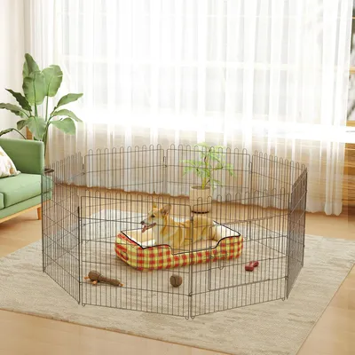 Produktbild von Sweiko Welpenlaufstall 8-TLG Welpenauslauf mit 8 Gitterplatten Tür Schutzplane Freilaufgehege 61cm hoch Welpengitter Laufstall für Haustiere Hund Katze Welpe Laufgitter für drinnen und draußen