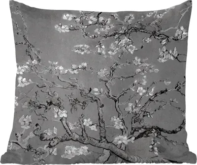 Produktbild von MuchoWow® Zierkissen Sofakissen Wohnzimmer Dekokissen 50x50 cm Mandelblüte - Van Gogh - Schwarz und weiß - Komfort - Sofakissen