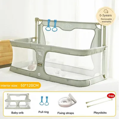Productafbeelding van Babybed - Co-sleeper Wieg met bedrandbescherming - opvouwbaar - groen
