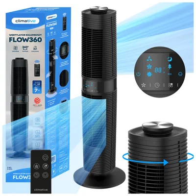 Zdjęcie produktu dla Wentylator Kolumnowy Climative Flow360 DWU-STREFOWY Mocny do 520 m³/h, Cichy 25 dB, Wysoki 97cm XXL, Czarny Stojący Pokojowy, Timer, Sterowany Pilotem