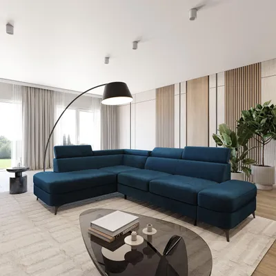 Produktbild von Masseno Ecksofa AVISE M L-S mit Schlaffunktion L-Form, Sofa mit Bettkasten, Wohnzimmersofa, Couch, Soffa, Bettsofa, Couchgarnitur- Blau, MONOLITH 77