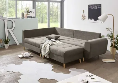 Produktbild von Stylisches Ecksofa Alice von ED Exciting Design inklusive Hocker – Beidseitig bestellbar in Light Grey oder Schlamm : vorstehend links : Braun Ausrichtung: vorstehend links Farbe: Braun