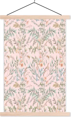Produktbild von MuchoWow® Textilposter Blumen - Pastell - Vintage 60x90 cm mit holzfarbenen Rahmen - Textil