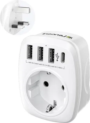 Image de Adaptateur de voyage européen 5-en-1 avec 3 ports USB et un port Type-C