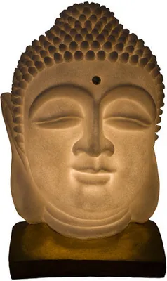 Imagen del producto de Lámpara de mesa asiática de diseño, con base de arenisca y figura de Buda, dimensiones: 20,3 x 20,3 x 29,3 cm