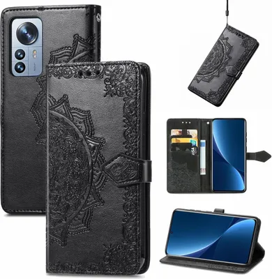Produktbild von König Design Hülle kompatibel mit Xiaomi 12 Pro Kunstleder Handyhülle - Handy Case Schwarz