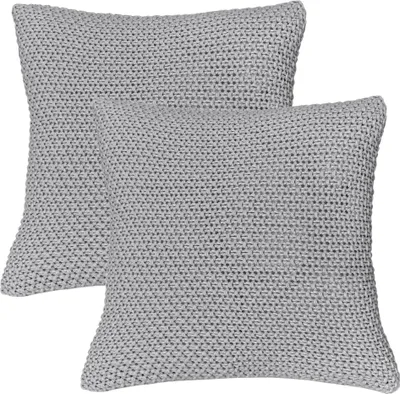 Produktbild von wometo 2er Set Kissenbezüge Strick 45x45 grau helles grau - Reißverschluss OEKO-TEX Dekokissen Sofakissen warme weiche Kissenhülle mit edlem und schlichtem Strickmuster