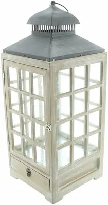 Imagen del producto de Lámpara de madera grande, estilo rústico, color blanco, 63 cm de altura. Lámpara de madera, farol para velas