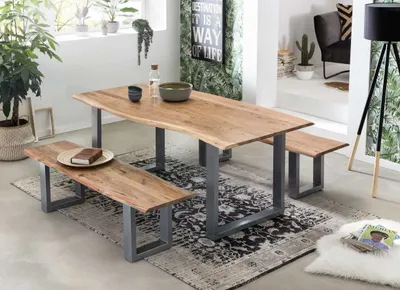 Produktbild von SIT Möbel Baumkante-Esstisch 120 x 80 cm | 26 mm Tischplatte antikfinish aus Akazie | Gestell Stahl antiksilbern | B 120 x T 80 x H 77 cm | 07107-32 | Serie TABLES & CO