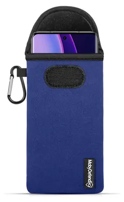 Productafbeelding van MobyDefend Hoesje - Geschikt voor Motorola Edge 40 - Neopreen Pouch Met Karabijnhaak - Insteek - Riemlus - Blauw