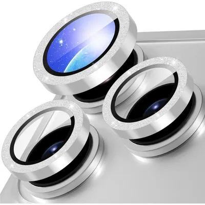 Immagine prodotto di Protezione in vetro temperato per l'obiettivo della fotocamera, compatibile con Apple iPhone 18 Pro Max, con anello glitter argento e durezza 9H