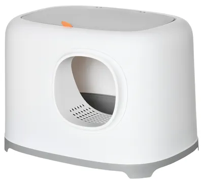 Produktbild von PawHut Katzentoilette mit Haube Katzenklo mit Gitterboden Deckel Kunststoff Weiß