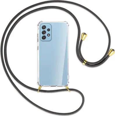 Produktbild von Handykette Backcover-Schutzhülle mit Band (Metall goldfarben) für Samsung Galaxy A52 4G / 5G, A52s 5G - dunkelgrau