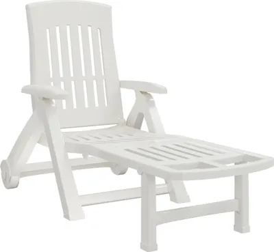 Produktbild von vidaXL Sonnenliege, Weiß PP, klappbar mit Rollen, für den Garten, 160 x 71 x 101 cm, 110 kg
