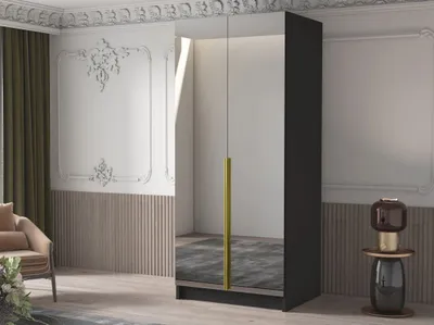 Obrázek produktu pro Úzká zrcadlová šatní skříň 100 cm SELLY 3 - černá / zlatá
