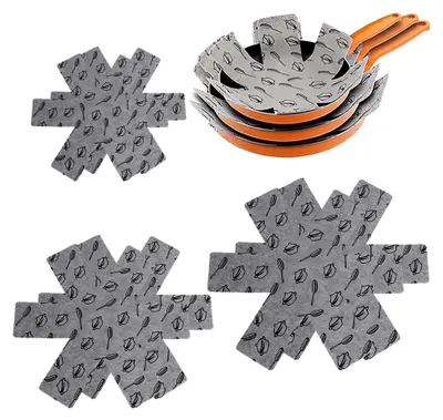 Produktbild von 6-teiliges Set Pfannenschoner aus Filz für Töpfe und Pfannen, hitzebeständig, Stapelschutz, 3 verschiedene Größen (30/26/20 cm)