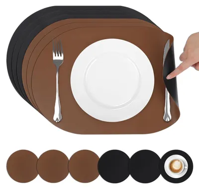 Platzsets aus PU-Leder, 6er Set, 30x45 cm, oval, doppelseitig