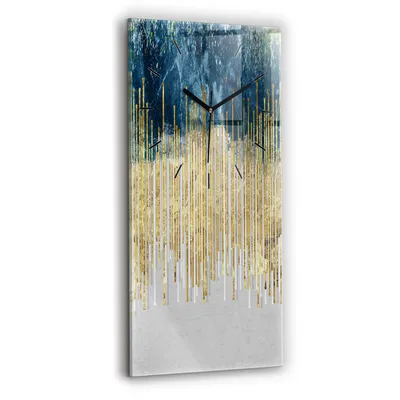 Produktbild von Wallfluent Wanduhr – Stilles Quarzuhrwerk - Uhr Dekoration Wohnzimmer Schlafzimmer Küche - Zifferblatt mit Strichen - schwarze Zeiger - 30x60 cm - Dekorationsmuster und Gold