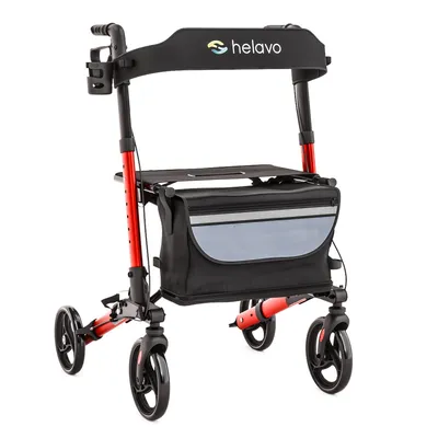 Produktbild von Helavo Leichtgewicht Rollator aus Aluminium faltbar mit Sitz für Senioren, Rot