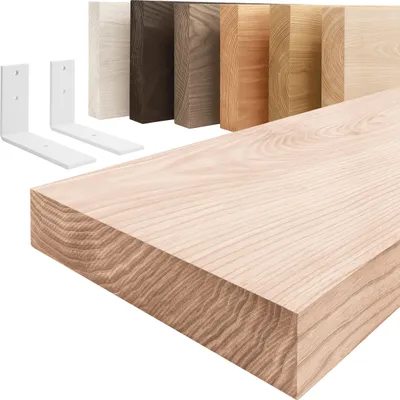 Produktbild von LAMO Manufaktur Wandregal Holz Gerade  |  Regal Farbe: Roh | mit weißem Basic Regalträger | 120 cm