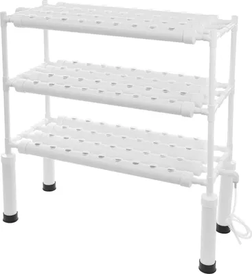 Image de Kit de culture hydroponique - Système de tubes en PVC - 108 trous de plantation - 3 niveaux - Pour légumes et herbes aromatiques - Blanc