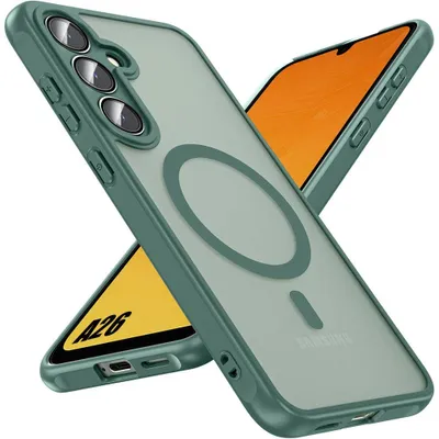 Image de Coque pour Samsung Galaxy A26 5G avec Anneau Magnétique et Protection Caméra - Antichoc Translucide Vert Nuit