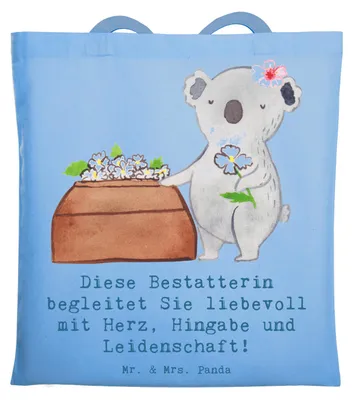 Produktbild von Mr. & Mrs. Panda Schultasche Bestatterin Herz - Sky Blue - Geschenk, Laptoptasche, Tragetasche, Tote Bag, Uni Tasche, Jutetasche