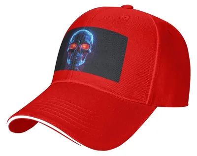 Image de Casquette de baseball avec motif crâne - Casquette unie rouge, réglable