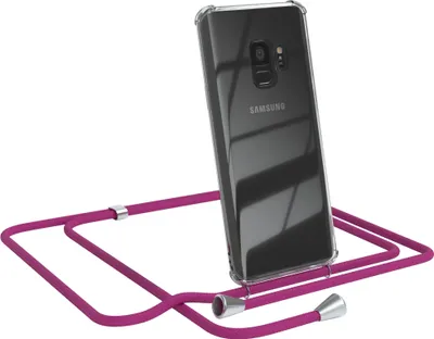 Produktbild von EAZY CASE Handykette kompatibel mit Samsung Galaxy S9, Handyhülle mit Umhängeband, Handykordel, Schutzhülle Clear, Band in Rosa