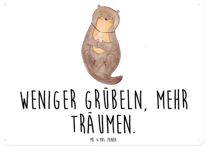 Produktbild von Mr. & Mrs. Panda Wandbild Otter Muschel DIN A6 - Weiß - Geschenk, Türschild, Optimistisch, Blechschild, Positiv, tafel, Träumen, Büro, Schild, Metallbild, Seeotter