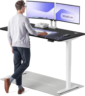 Produktbild von Desktronic HomePro Elektrisch höhenverstellbarer Schreibtisch 160x80cm Weiß/Schwarz mit Memory-Funktion, Anti-Kollisions Technologie, USB-A und USB-C-Ladeanschlüssen