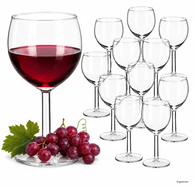 Immagine prodotto di 12 bicchieri da vino da balón, capacità 250 ml, ideali per acqua, vino rosso o vino bianco, adatti per uso professionale in ristoranti, Immagine generata dall'IA