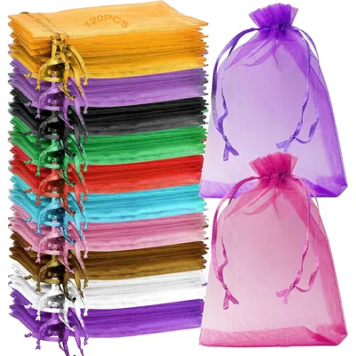 Obrázek produktu pro Organzový sáček - Organzový sáček s tahací šňůrkou - 10 x 15 cm - 120 kusů - Vícebarevné sáčky