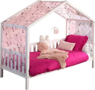 Produktbild von Hausbett mit Textilhimmel Kapua 210x97x170 Massivholz Weiß