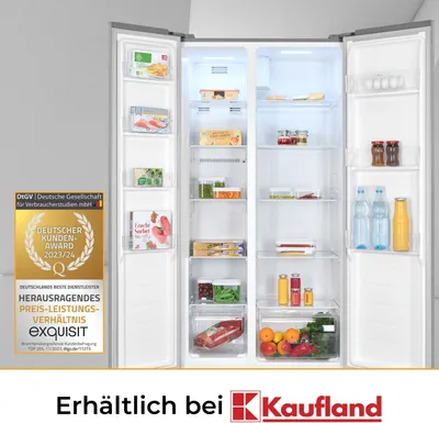 Produktbild von Exquisit Side-by-Side SBS46-040E inoxlook | No Frost | Nutzinhalt: 442 L | Temperaturregelung | Alarm