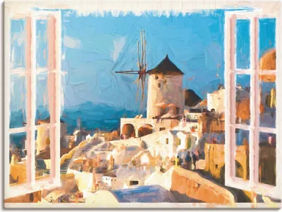 Produktbild von ARTland Leinwandbild Blick durch das Fenster auf Santorin Größe: 60x45 cm