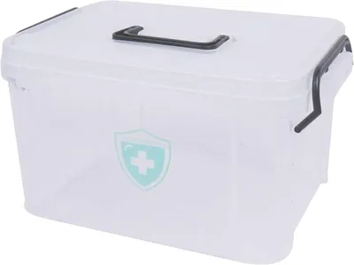 Productafbeelding van Medicijnbox met deksel - 5 liter - Huisapotheek - Opbergdoos met handvat en inzetstuk - EHBO-doos van kunststof - Transparant - BPA-vrij