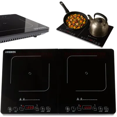 Produktbild von AREBOS Doppel-Induktionskochplatte 3500W | 2 Kochzonen mit Touch-Display & Timer | für Camping,Outdoor & Küche | Überhitzungsschutz | Energieeffizient