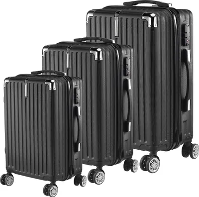 Produktbild von UnboxG Koffer Set 3 Stück, Schwarz, ABS Hartschalenkoffer mit Zahlenschloss und Innen Trennwand, 28/24/20 Zoll