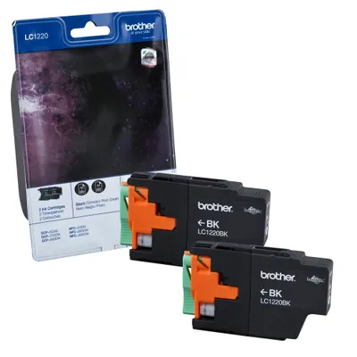 Produktbild von Brother LC1220BK Twin-Pack - 2er-Pack - Schwarz - original - Blister mit akustischem/elektromagnetischem Alarm - Tintenpatrone - für Brother DCP-J525, DCP-J725, DCP-J925, MFC-J430, MFC-J625, MFC-J825, MyMio MFC-J825