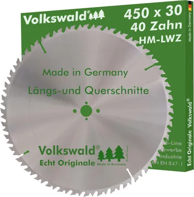 Produktbild von Volkswald ® HM-Sägeblatt LWZ 450 x 30 mm Z= 40 Wechselzahn Kreissägeblatt HM WZ Präzisions-Sägeblatt mit Spanabweiser für Hartholz Naturholz Brennholz Leimholz Kappsäge Wippsäge Tischkreissäge
