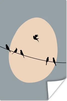 Produktbild von MuchoWow® Poster Pastell - Vögel - Illustration 120x180 cm - Kunstposter