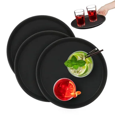 Imagen del producto de TRANKIELO® - Juego de 3 bandejas antideslizantes para hostelería, de 28 cm de diámetro - Fabricadas en plástico y goma s - Ideales para restaurantes y cafeterías