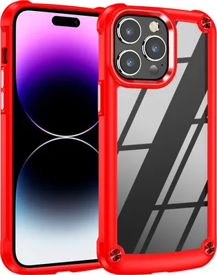 Produktbild von Hülle für iPhone 15 Pro Hybrid Transparente PC Robust TPU Bumper Stoßfest Schutzhülle Rot Schwarz