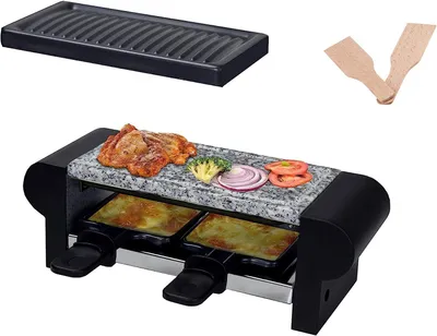 Raclettegrill für 2 Pers., 350 W, Stein- & Grillplatte, Schwarz