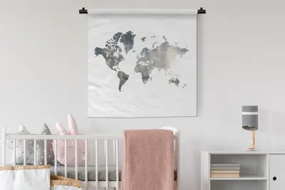 Produktbild von MuchoWow® Wandteppich Wandbehang Weltkarte - Blau - Weiß 90x90 cm Tapisserie Dekoration Wandtuch - Wandaufhänger