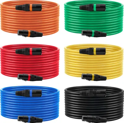 Produktbild von SucceBuy XLR-Kabel 4,57 m, 6er-Set, symmetrische DMX-Mikrofonkabel (Stecker auf Buchse), vergoldete 3-polige XLR-Kabel für Bühnenbeleuchtung, Mikrofone, Verstärker und Mischpulte