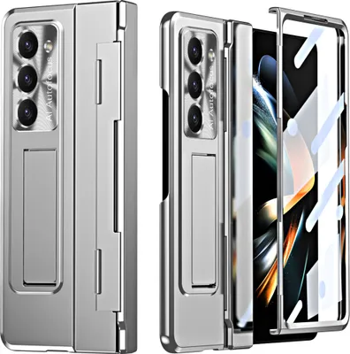 Produktbild von Hülle für Samsung Galaxy Z Fold 6 mit Displayschutz & Objektivschutz Luxus Galvanisierte Ständer Schutzhülle Silber