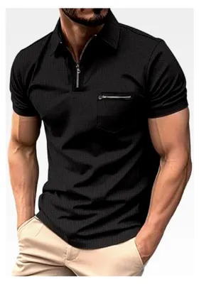 Produktbild von Herrenmode Frühling und Casual Kurzarm Reißverschluss einfarbig T-Shirt Top Poloshirts für Herren
