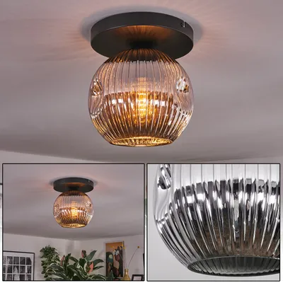 Produktbild von Villamare Deckenlampe aus Metall/Riffelglas in Schwarz/Chrom-/Rauchfarben